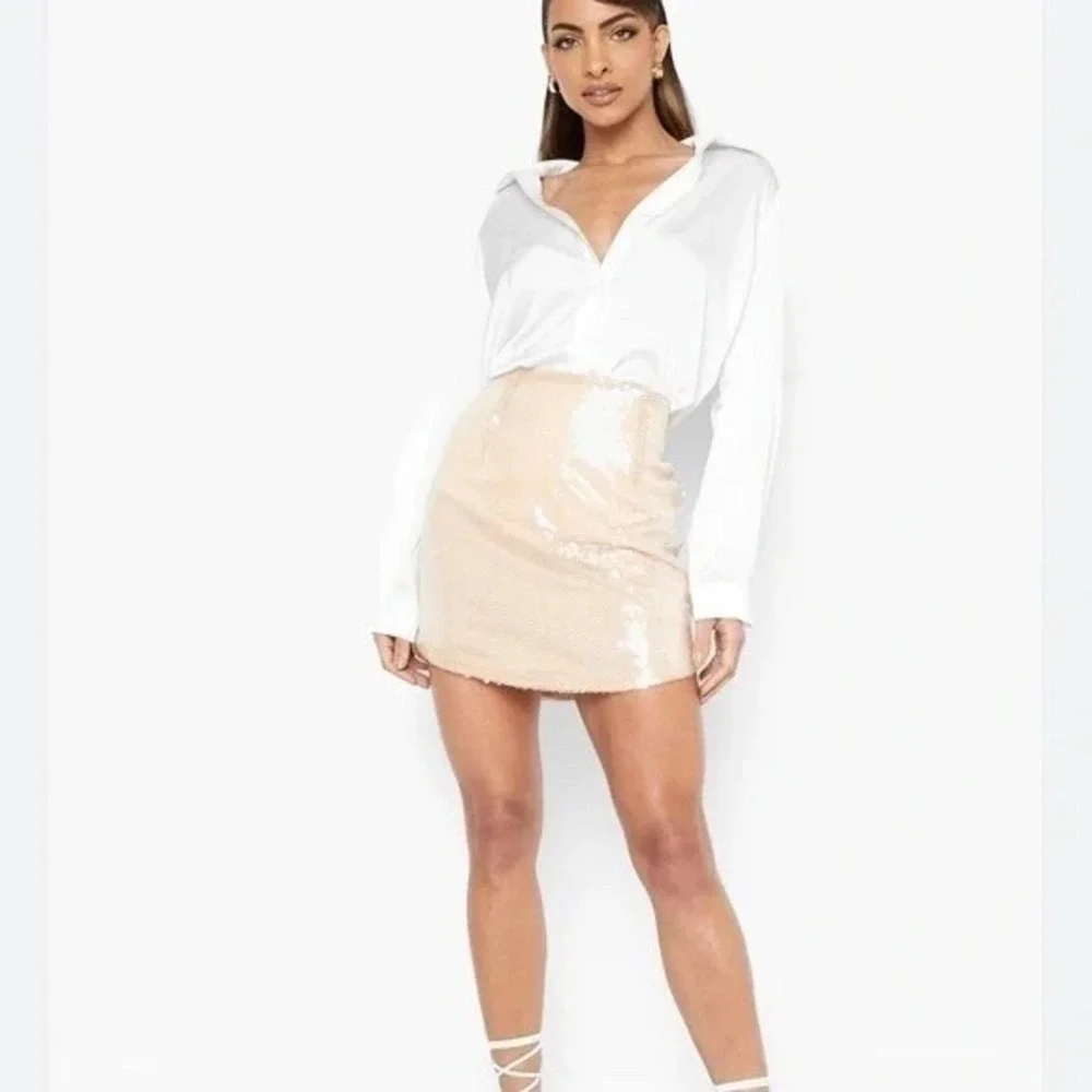Cache Ivory Sequin Shimmer Mini Skirt Party‎ Glam Chic Sparkly Y2K Festival Sz 4